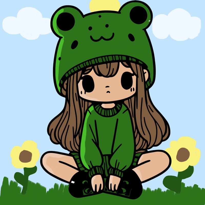 a girl wearing a frog hat and some frog socks