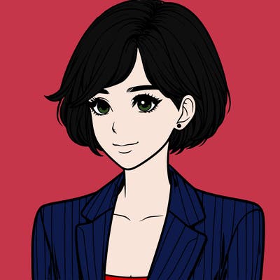 one beautiful girl realistic wearing suit with short hair