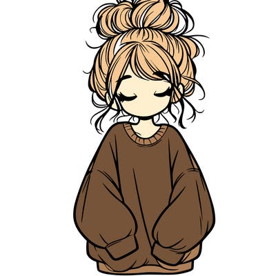 girl with baggy sweatshirt and messy bun