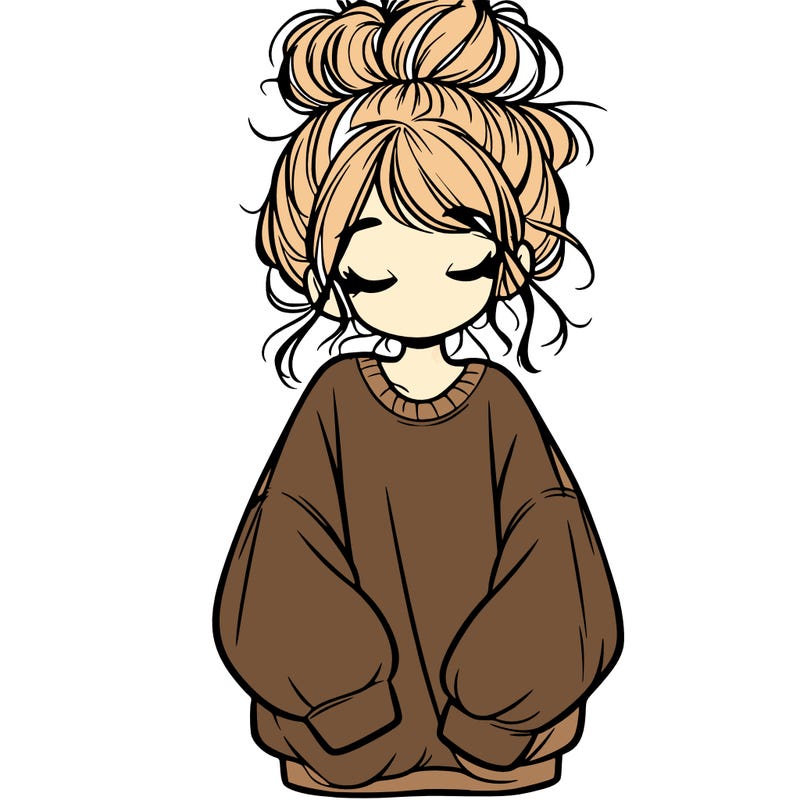 girl with baggy sweatshirt and messy bun