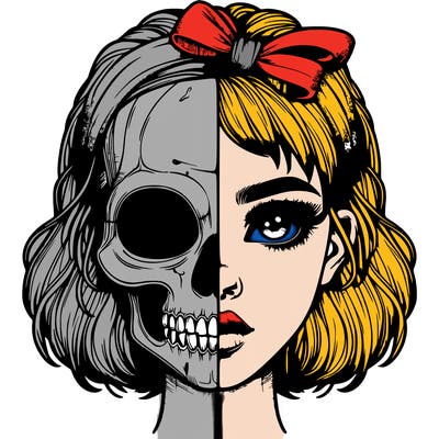 realistic girl with half skull mask