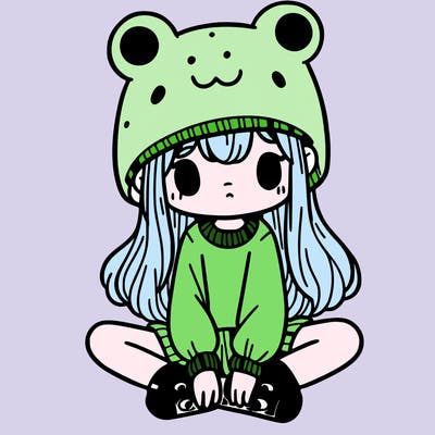 a girl wearing a frog hat and some frog socks
