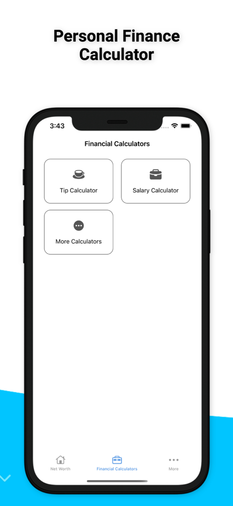 Money Tracker:Expense Tracker - Personal finance calculator screen with buttons for tip and salary calculations