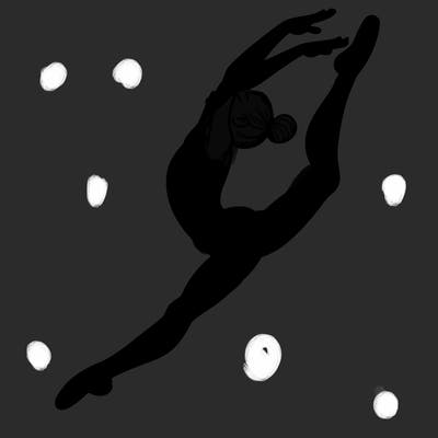 gymnast doing a leap in a leotard with a bent back leg