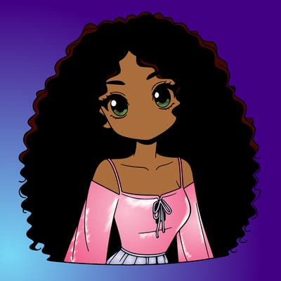 a black anime girl with long afro hair
