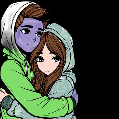 guy and girl hugging with hoodies on