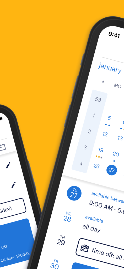 my Randstad - Interface of the my Randstad app showing a calendar and work availability settings