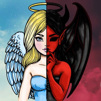 realistic angel half demon