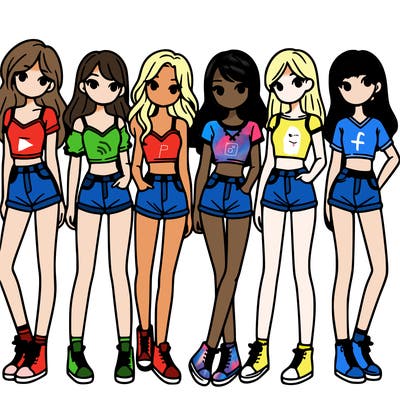 a group of girls wearing crop tops and shorts