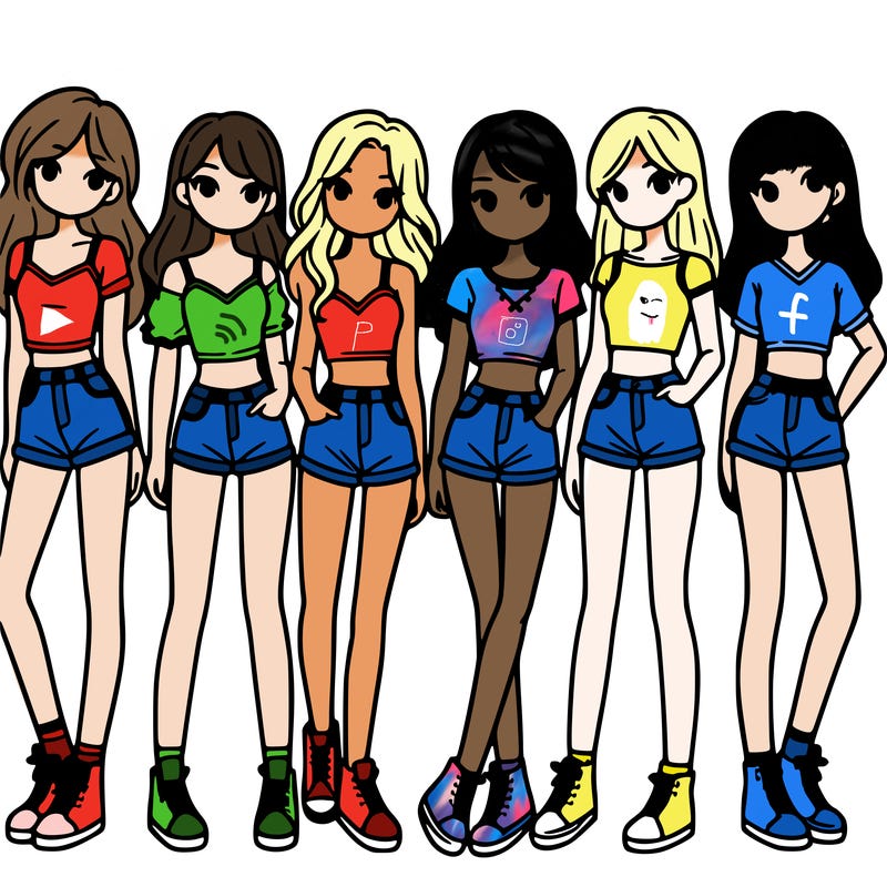 a group of girls wearing crop tops and shorts