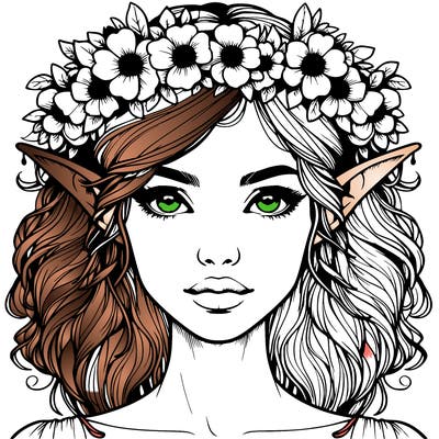 realistic female elf with flower crown