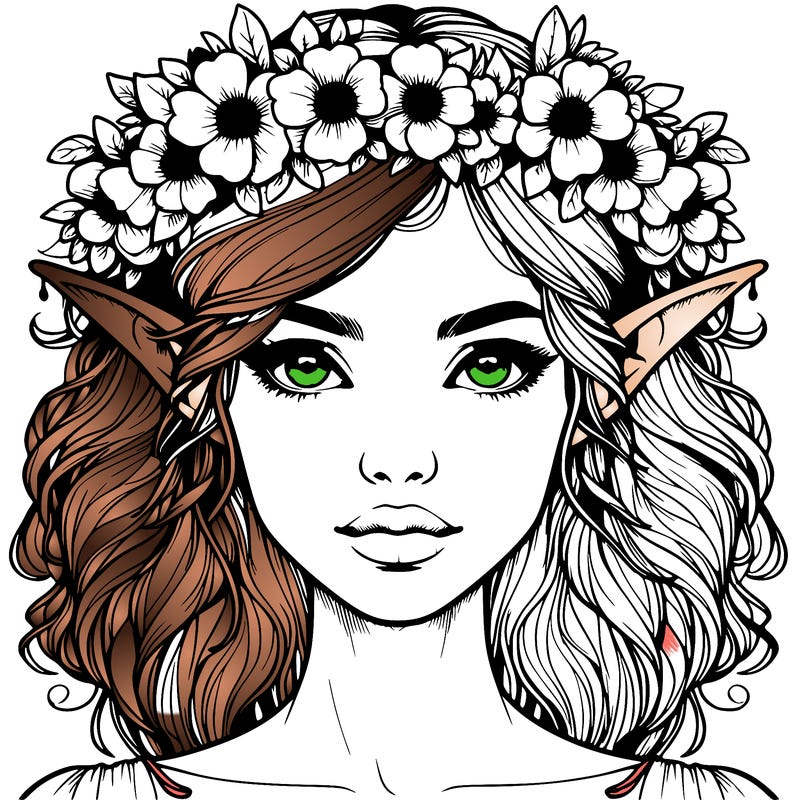 realistic female elf with flower crown