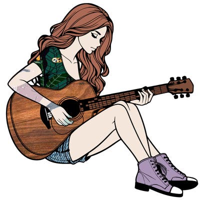 realistic woman play guitar