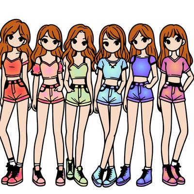 a group of girls wearing crop tops and shorts