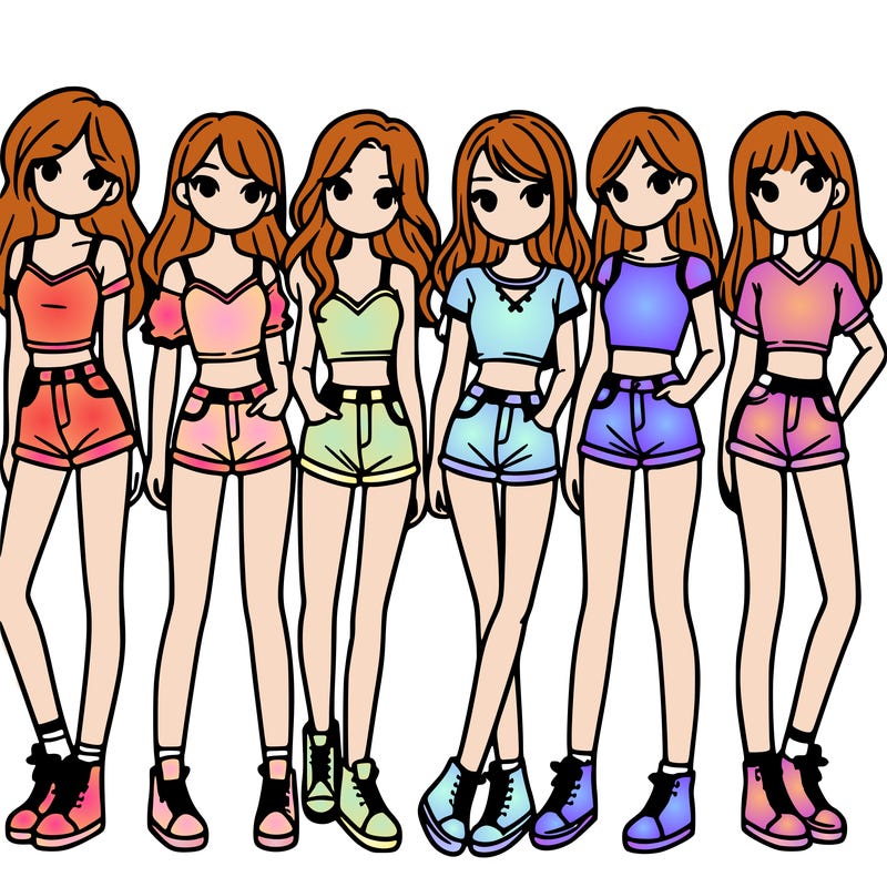 a group of girls wearing crop tops and shorts