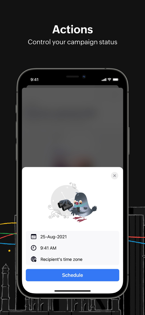 Zoho Campaigns-Email Marketing - Mobile screen showing the scheduling interface for an email marketing campaign in Zoho Campaigns