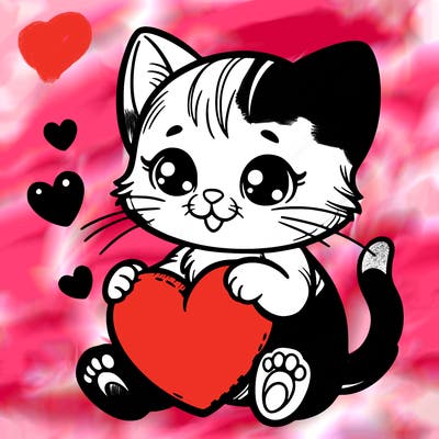 kitten holding a valentines heart