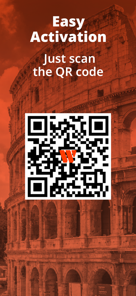 Wanderesim: Travel eSIM - Easy travel eSIM activation by scanning a QR code with the Colosseum in the background