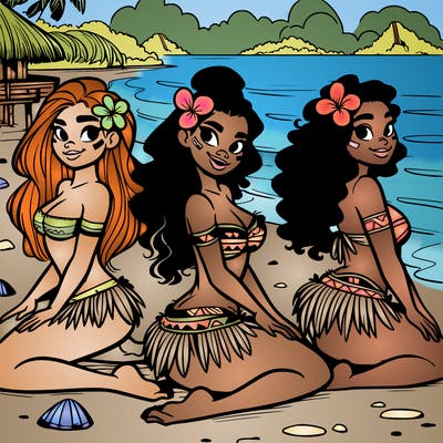 polynesian girls at the beach