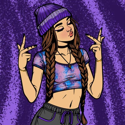 realistic teenage girl with braids and a beanie and crop top doing 🫶🏼