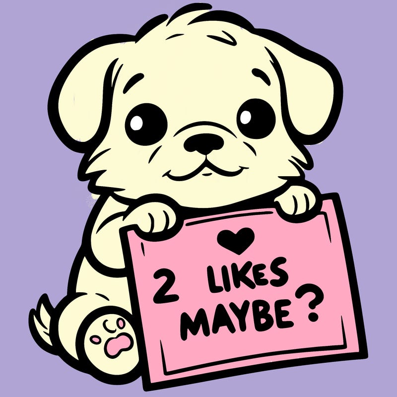 a puppy holding a sign that says 2 likes maybe?