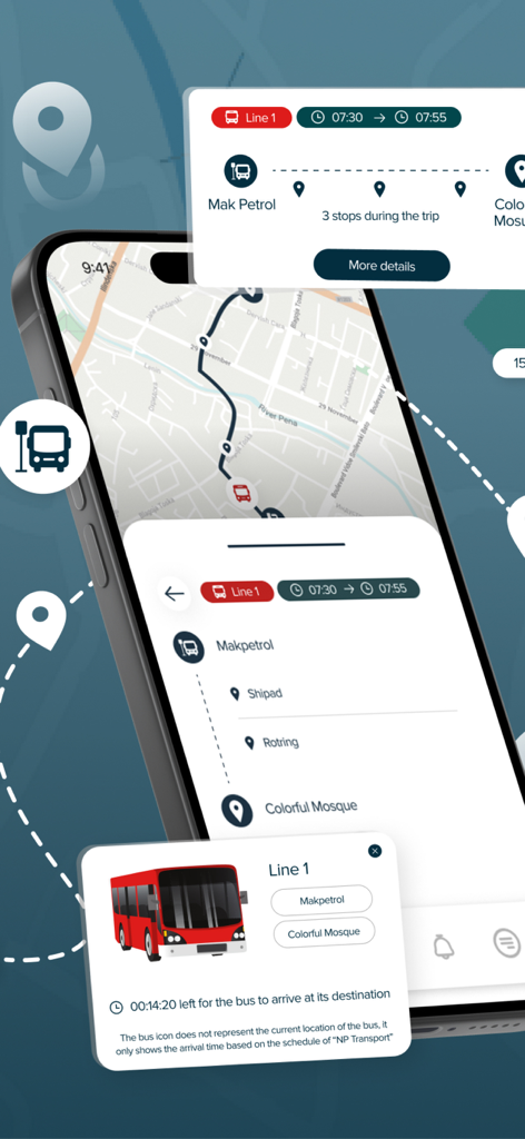 Go Public Transport - Go Public Transport 앱의 실시간 버스 추적 및 시간표 인터페이스