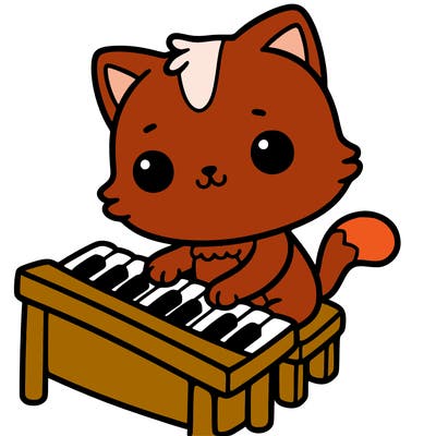 cute cat playing piano