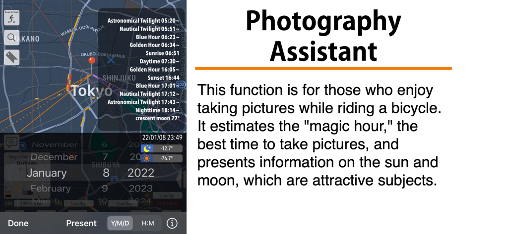 Bucephalas Tabula rasa - Bucephalas Tabula rasa photography assistant showing golden hour and astronomical data for cyclists