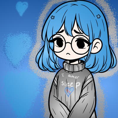sad girl with glasses in a sweater