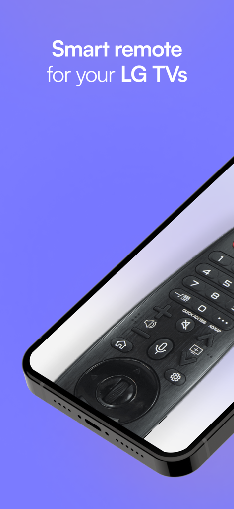 Interfaz digital de control remoto inteligente para televisores LG que se muestra en la pantalla de un iPhone