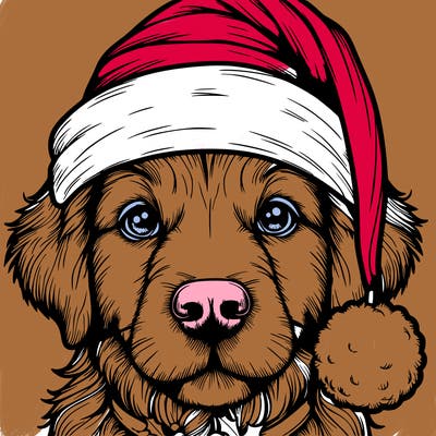 realistic dog with a christmas hat
