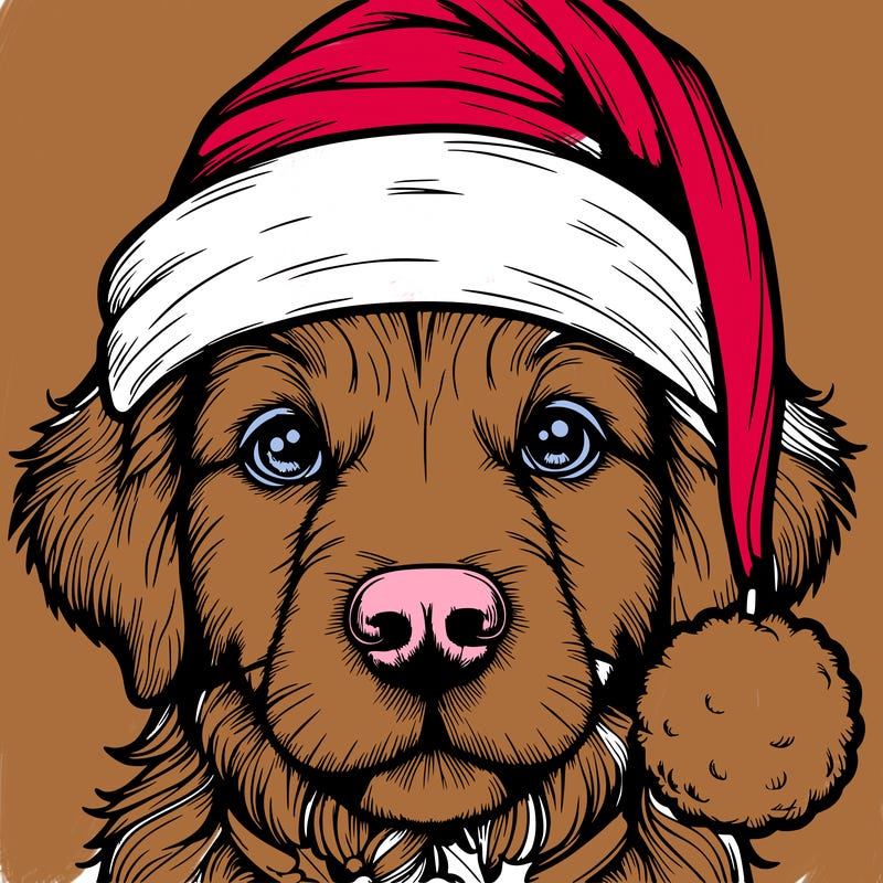 realistic dog with a christmas hat