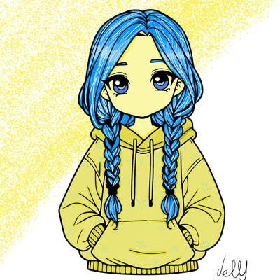 a realistic girl with a oversized hoodie and she has braids