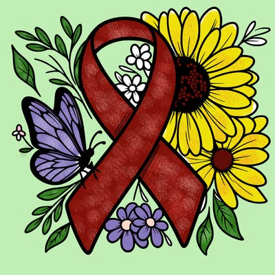 cancer awareness symbol with flowers and butterflies