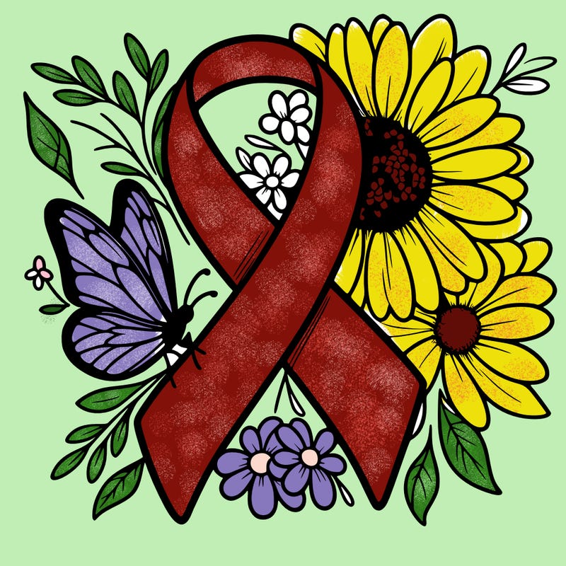 cancer awareness symbol with flowers and butterflies