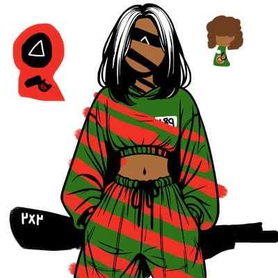 realistic girl faceless with baggy pants and a crop top