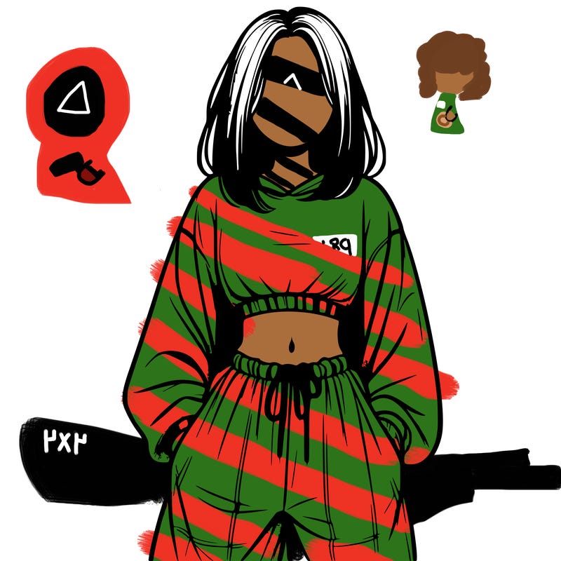 realistic girl faceless with baggy pants and a crop top