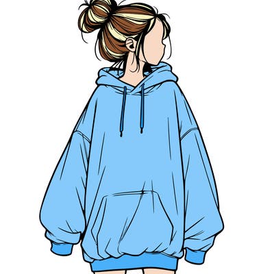 realistic girl with a oversized sweatshirt on and a bun