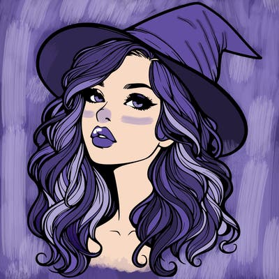 realistic witch girl with wavy hair and lips