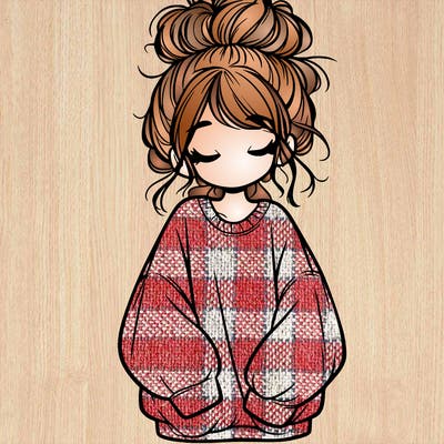 girl with baggy sweatshirt and messy bun