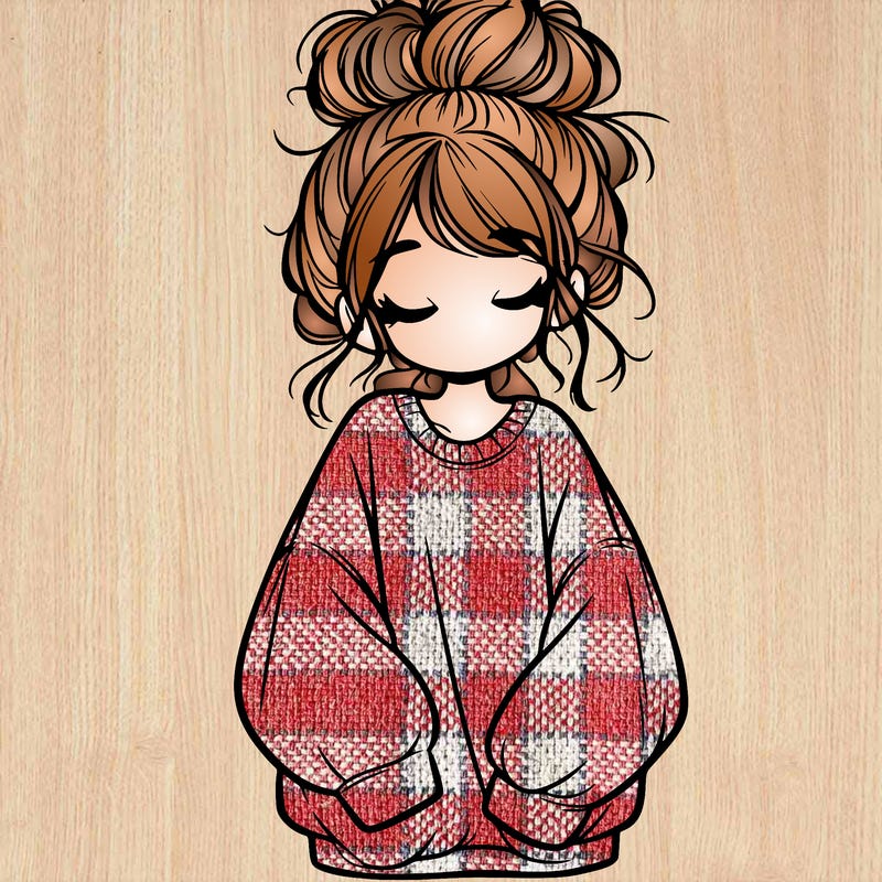 girl with baggy sweatshirt and messy bun