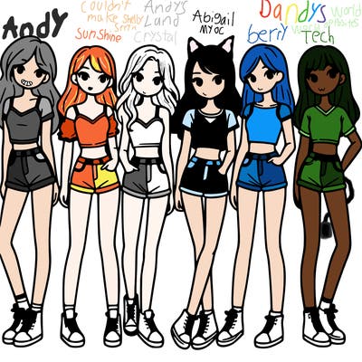 a group of girls wearing crop tops and shorts