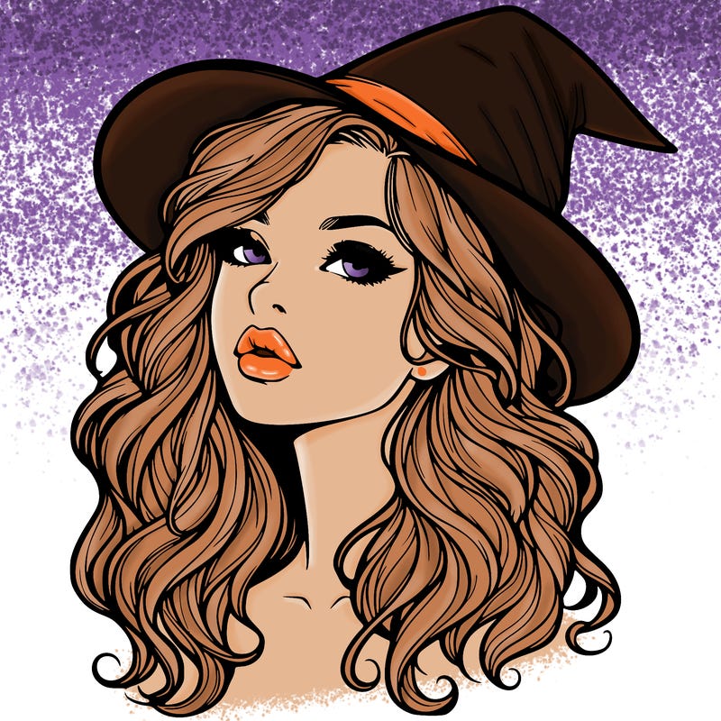 realistic witch girl with wavy hair and lips