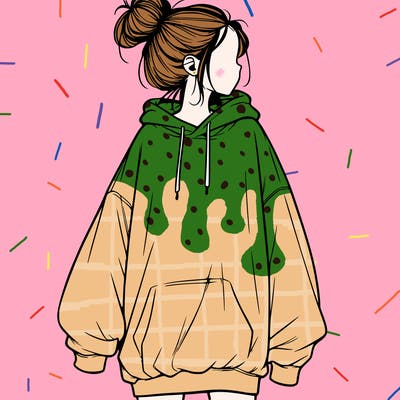 realistic girl with a oversized sweatshirt on and a bun