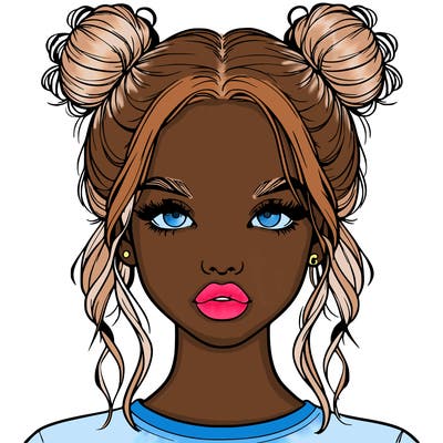 realistic girl with two buns in hair and lips