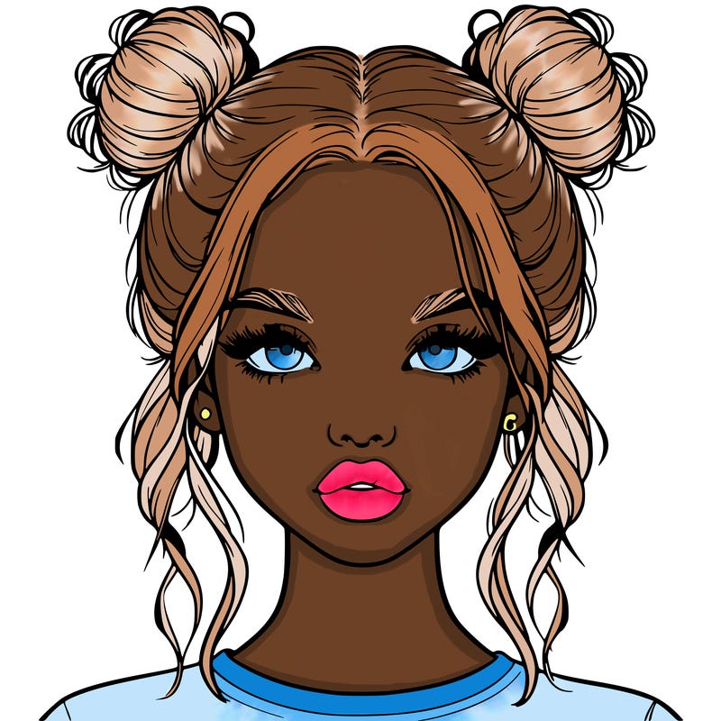 realistic girl with two buns in hair and lips
