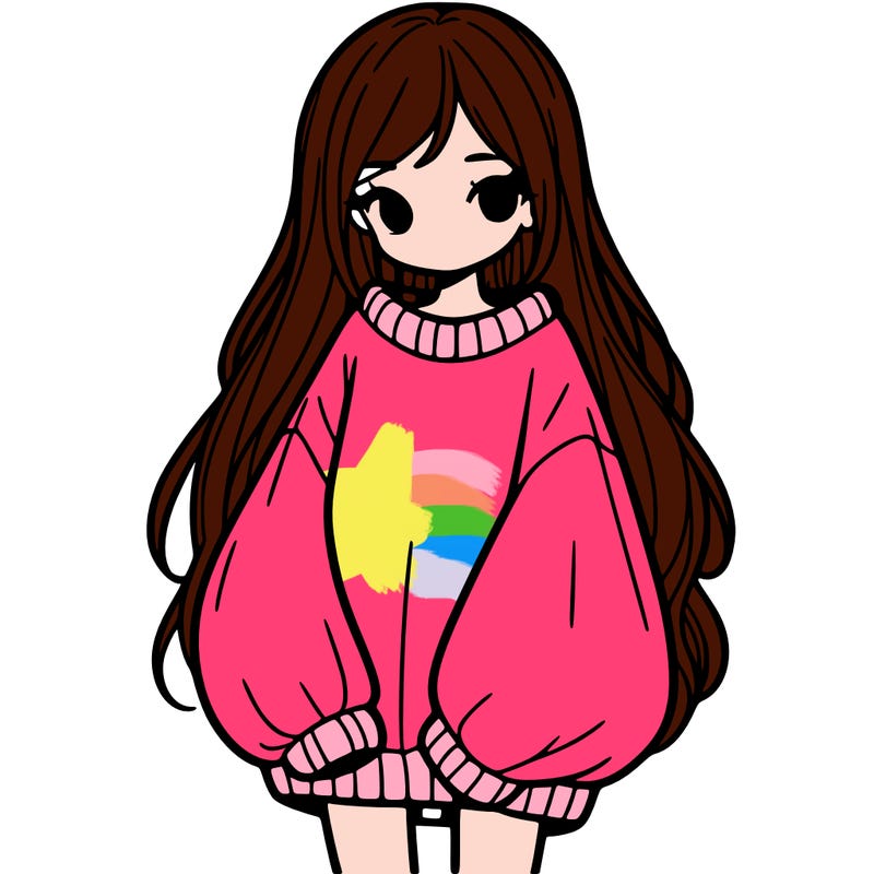 girl with long hair and is wearing an oversized sweater