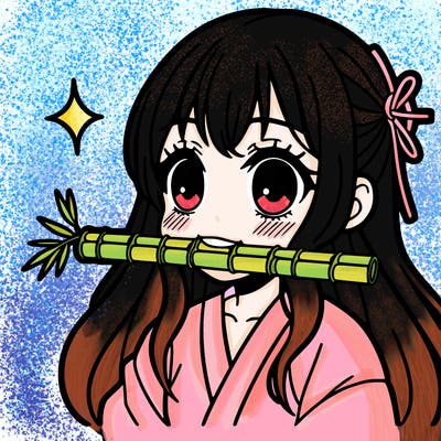 girl with bamboo in her mouth