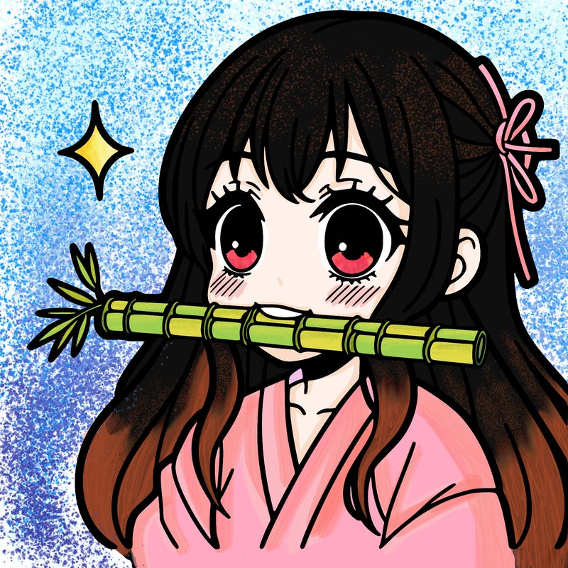 girl with bamboo in her mouth