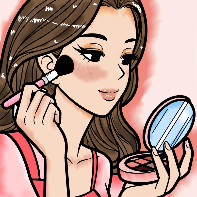 little girl putting on makeup